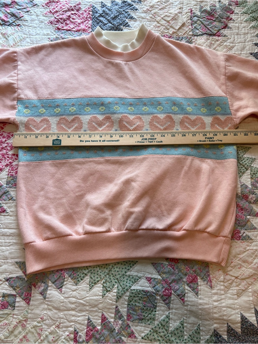 Vintage Simply Basic Pink Pastel Heart Fleece Sweatshirt Jacquard Panel M - Picture 8 of 8